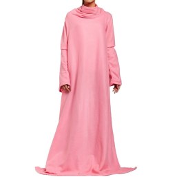 Koc z rękawami snuggie polarowy do czytania różowy