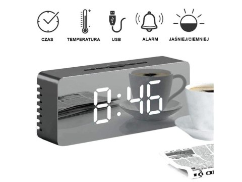 Zegar budzik termometr lustro led alarm data 4w1 Zegar budzik termometr lustro led alarm data 4w1