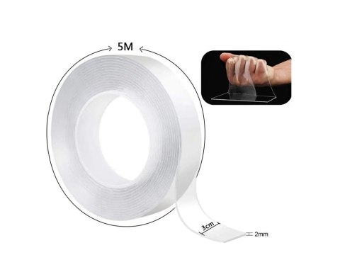 Taśma dwustronna przezroczysta nano tape mocna 5m Taśma dwustronna przezroczysta nano tape mocna 5m