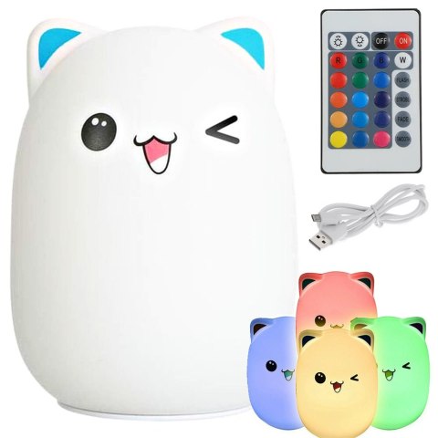 Lampka nocna dla dzieci led kot kotek rgb pilot Lampka nocna dla dzieci led kot kotek rgb pilot