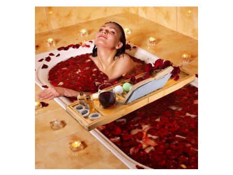 Półka na wannę regulowana duża bamboo spa nakładka Półka na wannę regulowana duża bamboo spa nakładka