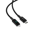 KABEL PRZEWÓD W OPLOCIE Z EKRANEM LED DO IPHONE MFI USB-C - LIGHTNING 1.2M 30W 3A CZARNY