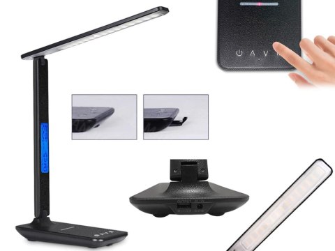 Lampka biurkowa led szkolna usb zegar ładowarka qi Lampka biurkowa led szkolna usb zegar ładowarka qi