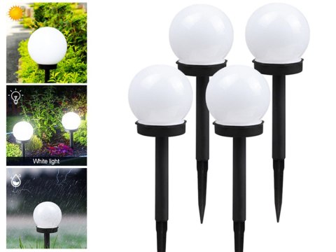 4x lampa solarna ogrodowa kula biała wbijana 10 cm 4x lampa solarna ogrodowa kula biała wbijana 10 cm
