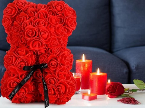 Miś z płatków róż prezent duży pudełko rose xl Miś z płatków róż prezent duży pudełko rose xl