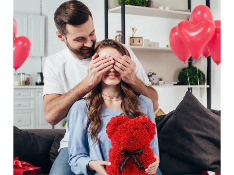 Miś z płatków róż prezent duży pudełko rose xl Miś z płatków róż prezent duży pudełko rose xl