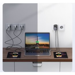 2W1 ŁADOWARKA SIECIOWA EU 2X USB USB-C + ADAPTER DO WTYCZKI ANGIELSKIEJ UK CZARNA