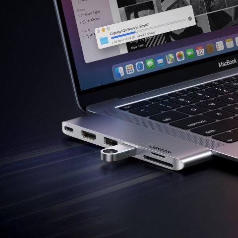 ROZDZIELACZ PORTÓW HUB MACBOOK AIR PRO 2X USB-C HDMI 2X USB 3.0 SD TF PD SZARY ROZDZIELACZ PORTÓW HUB MACBOOK AIR PRO 2X USB-C HDMI 2X USB 3.0 SD TF PD SZARY