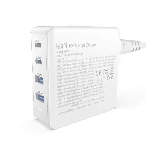 SZYBKA I MOCNA ŁADOWARKA SIECIOWA GAN 2X USB-C 2X USB 100W BIAŁA SZYBKA I MOCNA ŁADOWARKA SIECIOWA GAN 2X USB-C 2X USB 100W BIAŁA
