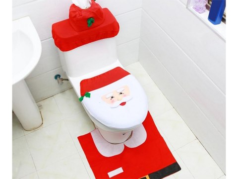 Świateczny zestaw łazienkowy mikołaj dywanik pokrowiec wc na deskę Świateczny zestaw łazienkowy mikołaj dywanik pokrowiec wc na deskę