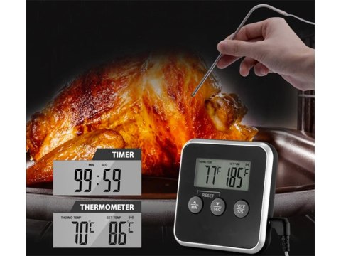 Cyfrowy termometr z termo sondą do pieczenia mięsa wędzarni timer alarm lcd Cyfrowy termometr z termo sondą do pieczenia mięsa wędzarni timer alarm lcd