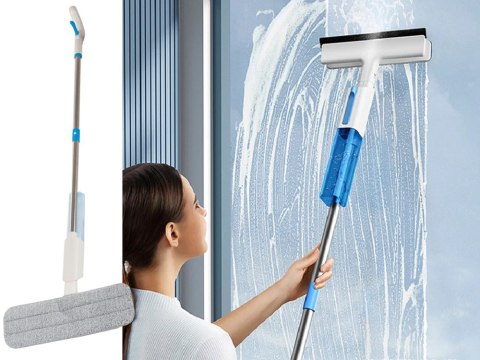 Mop płaski ze spryskiwaczem spray ściągaczka do okien myjka 3x nakładki 2w1 Mop płaski ze spryskiwaczem spray ściągaczka do okien myjka 3x nakładki 2w1