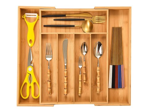 Wkład do szuflady organizer kuchenny na sztućce bambus 7 przegródek 39cm l Wkład do szuflady organizer kuchenny na sztućce bambus 7 przegródek 39cm l