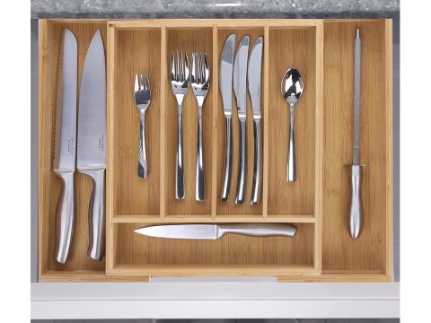 Wkład do szuflady organizer kuchenny na sztućce bambus 7 przegródek 39cm l Wkład do szuflady organizer kuchenny na sztućce bambus 7 przegródek 39cm l
