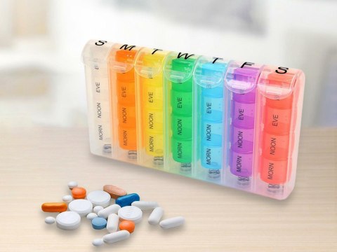 Pojemnik na leki tabletki pudełko tygodniowy pory dnia lekarstwa kasetka Pojemnik na leki tabletki pudełko tygodniowy pory dnia lekarstwa kasetka