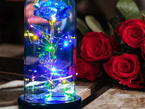 Wieczna róża w szkle prezent led świecąca niebieska szklana na dzień kobiet Wieczna róża w szkle prezent led świecąca niebieska szklana na dzień kobiet