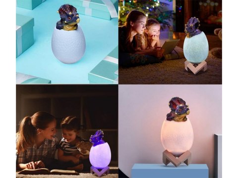 Lampka nocna dinozaur triceratops jajko rgb led jajo świecące dla dzieci Lampka nocna dinozaur triceratops jajko rgb led jajo świecące dla dzieci