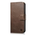 2W1 ETUI SKÓRZANY POKROWIEC Z KLAPKĄ IPHONE 14 ANTI-RFID OIL WAX WALLET CASE CIEMNO-BRĄZOWY