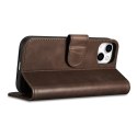 2W1 ETUI SKÓRZANY POKROWIEC Z KLAPKĄ IPHONE 14 ANTI-RFID OIL WAX WALLET CASE CIEMNO-BRĄZOWY