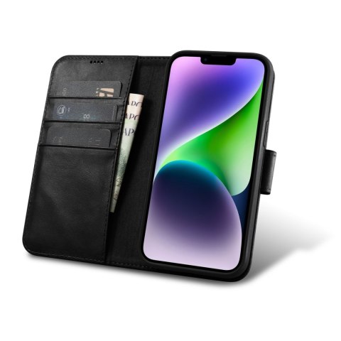 2W1 ETUI SKÓRZANY POKROWIEC Z KLAPKĄ IPHONE 14 ANTI-RFID OIL WAX WALLET CASE CZARNY