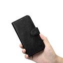 2W1 ETUI SKÓRZANY POKROWIEC Z KLAPKĄ IPHONE 14 ANTI-RFID OIL WAX WALLET CASE CZARNY