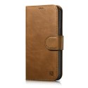 2W1 ETUI SKÓRZANY POKROWIEC Z KLAPKĄ IPHONE 14 ANTI-RFID OIL WAX WALLET CASE JASNO-BRĄZOWY