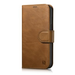 2W1 ETUI SKÓRZANY POKROWIEC Z KLAPKĄ IPHONE 14 ANTI-RFID OIL WAX WALLET CASE JASNO-BRĄZOWY