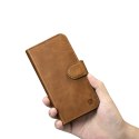 2W1 ETUI SKÓRZANY POKROWIEC Z KLAPKĄ IPHONE 14 ANTI-RFID OIL WAX WALLET CASE JASNO-BRĄZOWY