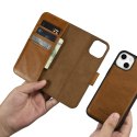 2W1 ETUI SKÓRZANY POKROWIEC Z KLAPKĄ IPHONE 14 ANTI-RFID OIL WAX WALLET CASE JASNO-BRĄZOWY