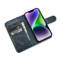 2W1 ETUI SKÓRZANY POKROWIEC Z KLAPKĄ IPHONE 14 ANTI-RFID OIL WAX WALLET CASE NIEBIESKI