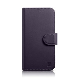 2W1 ETUI SKÓRZANY POKROWIEC Z KLAPKĄ IPHONE 14 ANTI-RFID WALLET CASE CIEMNOFIOLETOWY