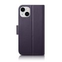 2W1 ETUI SKÓRZANY POKROWIEC Z KLAPKĄ IPHONE 14 ANTI-RFID WALLET CASE CIEMNOFIOLETOWY