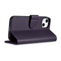 2W1 ETUI SKÓRZANY POKROWIEC Z KLAPKĄ IPHONE 14 ANTI-RFID WALLET CASE CIEMNOFIOLETOWY