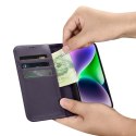 2W1 ETUI SKÓRZANY POKROWIEC Z KLAPKĄ IPHONE 14 ANTI-RFID WALLET CASE CIEMNOFIOLETOWY