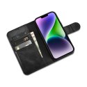 2W1 ETUI SKÓRZANY POKROWIEC Z KLAPKĄ IPHONE 14 PLUS ANTI-RFID OIL WAX WALLET CASE CZARNY