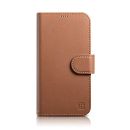 2W1 ETUI SKÓRZANY POKROWIEC Z KLAPKĄ IPHONE 14 PLUS ANTI-RFID WALLET CASE BRĄZOWY