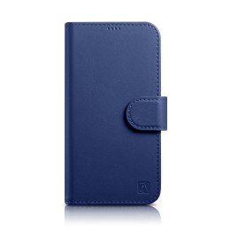 2W1 ETUI SKÓRZANY POKROWIEC Z KLAPKĄ IPHONE 14 PLUS ANTI-RFID WALLET CASE NIEBIESKI