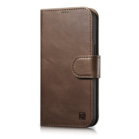 2W1 ETUI SKÓRZANY POKROWIEC Z KLAPKĄ IPHONE 14 PRO ANTI-RFID OIL WAX WALLET CASE CIEMNO-BRĄZOWY