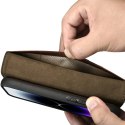 2W1 ETUI SKÓRZANY POKROWIEC Z KLAPKĄ IPHONE 14 PRO ANTI-RFID OIL WAX WALLET CASE CIEMNO-BRĄZOWY