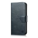 2W1 ETUI SKÓRZANY POKROWIEC Z KLAPKĄ IPHONE 14 PRO ANTI-RFID OIL WAX WALLET CASE NIEBIESKI