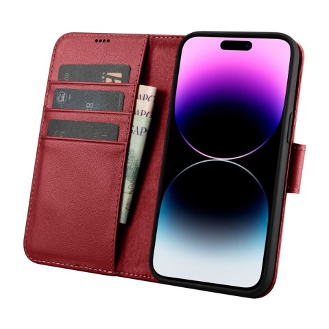 2W1 ETUI SKÓRZANY POKROWIEC Z KLAPKĄ IPHONE 14 PRO ANTI-RFID WALLET CASE CZERWONY