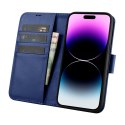 2W1 ETUI SKÓRZANY POKROWIEC Z KLAPKĄ IPHONE 14 PRO ANTI-RFID WALLET CASE NIEBIESKI