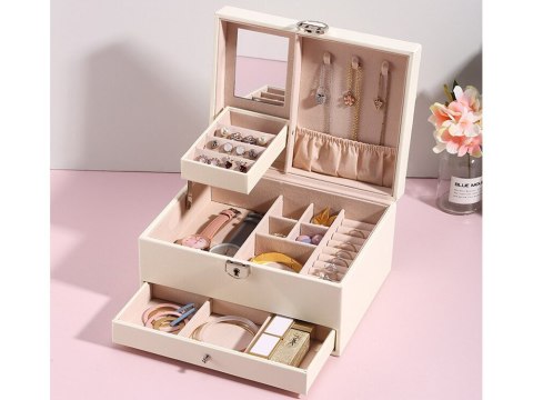 Szkatułka na biżuterię organizer pudełko lustro kuferek etui pojemny box Szkatułka na biżuterię organizer pudełko lustro kuferek etui pojemny box