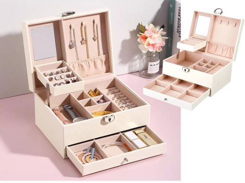 Szkatułka na biżuterię organizer pudełko lustro kuferek etui pojemny box Szkatułka na biżuterię organizer pudełko lustro kuferek etui pojemny box