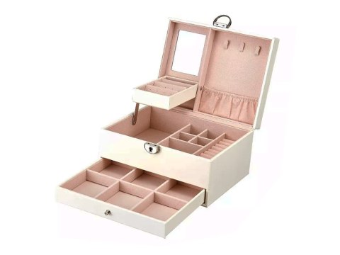 Szkatułka na biżuterię organizer pudełko lustro kuferek etui pojemny box Szkatułka na biżuterię organizer pudełko lustro kuferek etui pojemny box