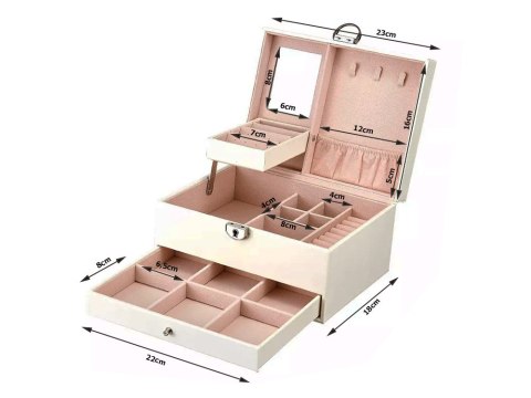 Szkatułka na biżuterię organizer pudełko lustro kuferek etui pojemny box Szkatułka na biżuterię organizer pudełko lustro kuferek etui pojemny box