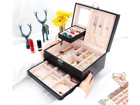 Szkatułka na biżuterię organizer pudełko lustro kuferek etui pojemny box Szkatułka na biżuterię organizer pudełko lustro kuferek etui pojemny box