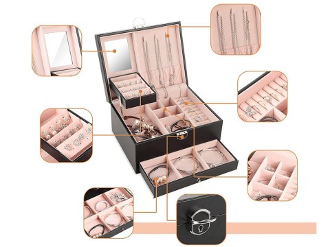 Szkatułka na biżuterię organizer pudełko lustro kuferek etui pojemny box Szkatułka na biżuterię organizer pudełko lustro kuferek etui pojemny box
