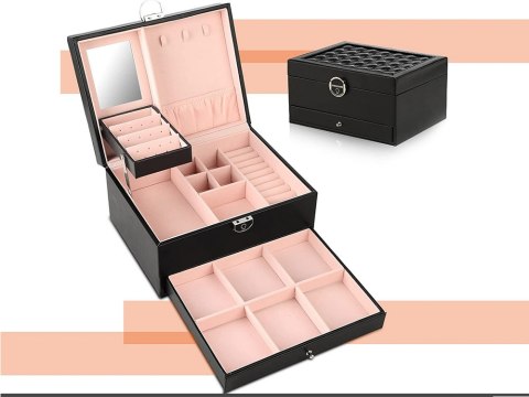 Szkatułka na biżuterię organizer pudełko lustro kuferek etui pojemny box Szkatułka na biżuterię organizer pudełko lustro kuferek etui pojemny box