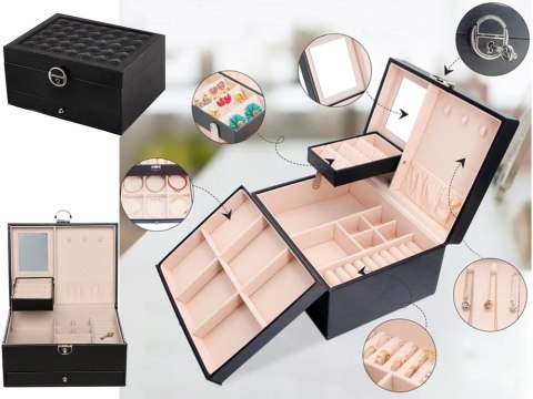 Szkatułka na biżuterię organizer pudełko lustro kuferek etui pojemny box Szkatułka na biżuterię organizer pudełko lustro kuferek etui pojemny box
